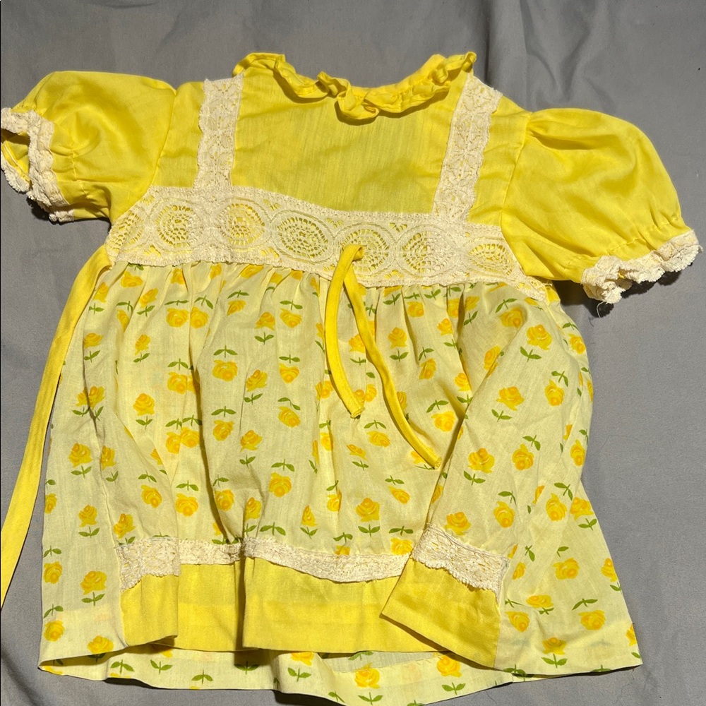 Polly Finders Sunny Yellow Kids Floral Blouse vintage rose